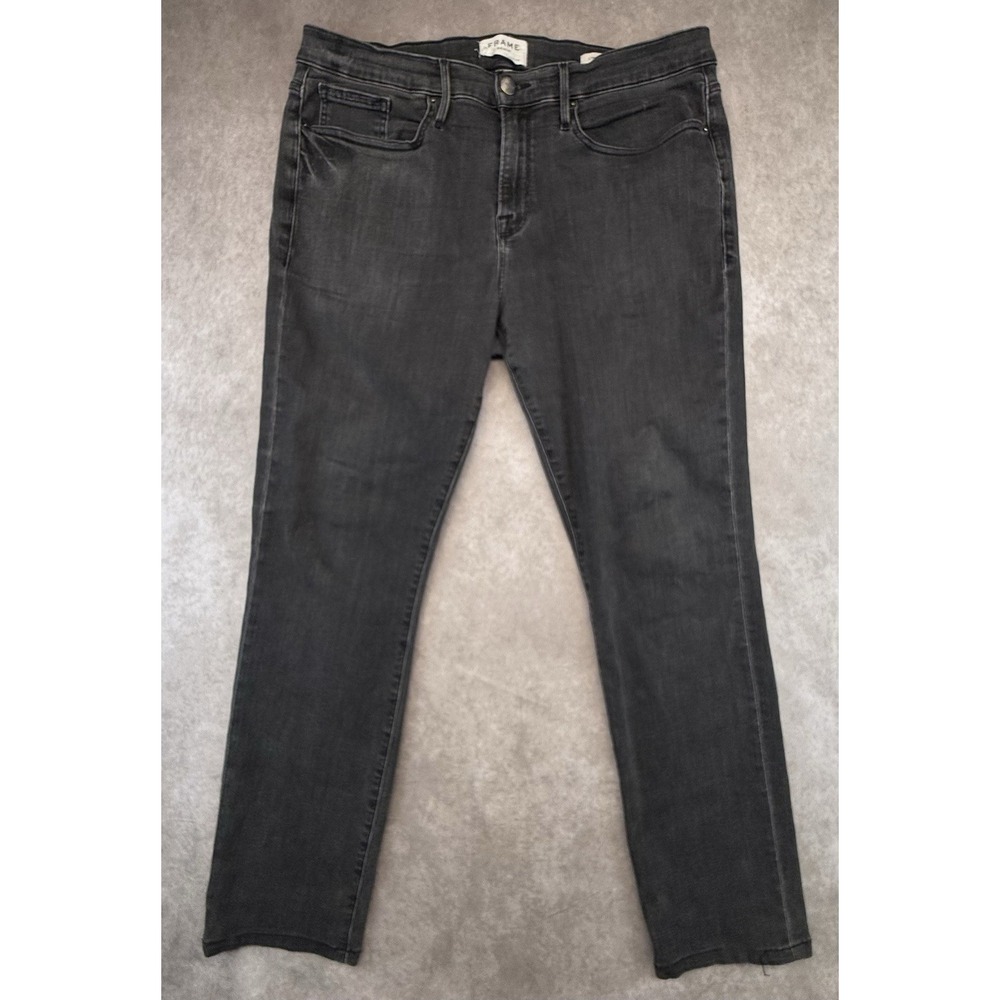 FRAME Jeans Mens Size 34 L Homme Skinny Denim Black Gray Stretch Designer